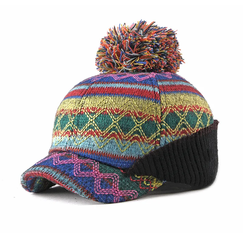 Женские вязаные береты с помпоном Chapeau Femme Hiver британская шляпка бейсболка с ушками Россия шапки бере берет - Цвет: photo color