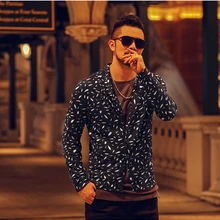 Осенние новые продукты, мужской вязаный кардиган с принтом, приталенный Легкий Повседневный свитер, куртки J5003