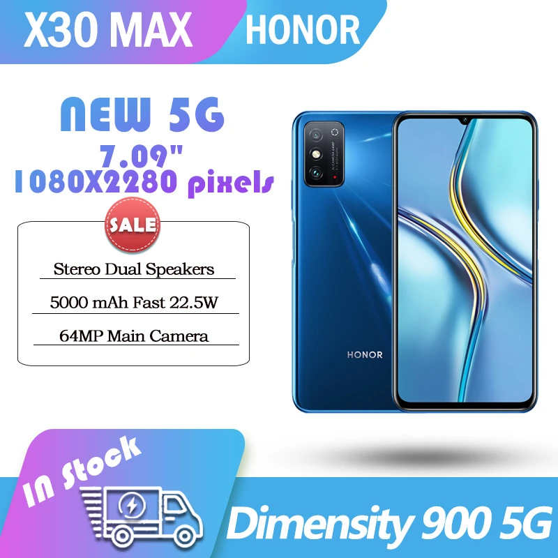 Original Honor X30 Max 5G Smartphone 7.09 Inch LCD Screen 2280×1080 Big Screen 5000mAh 64MP Main Camera 8GB RAM 256GB ROM Mobile ddr4 ram