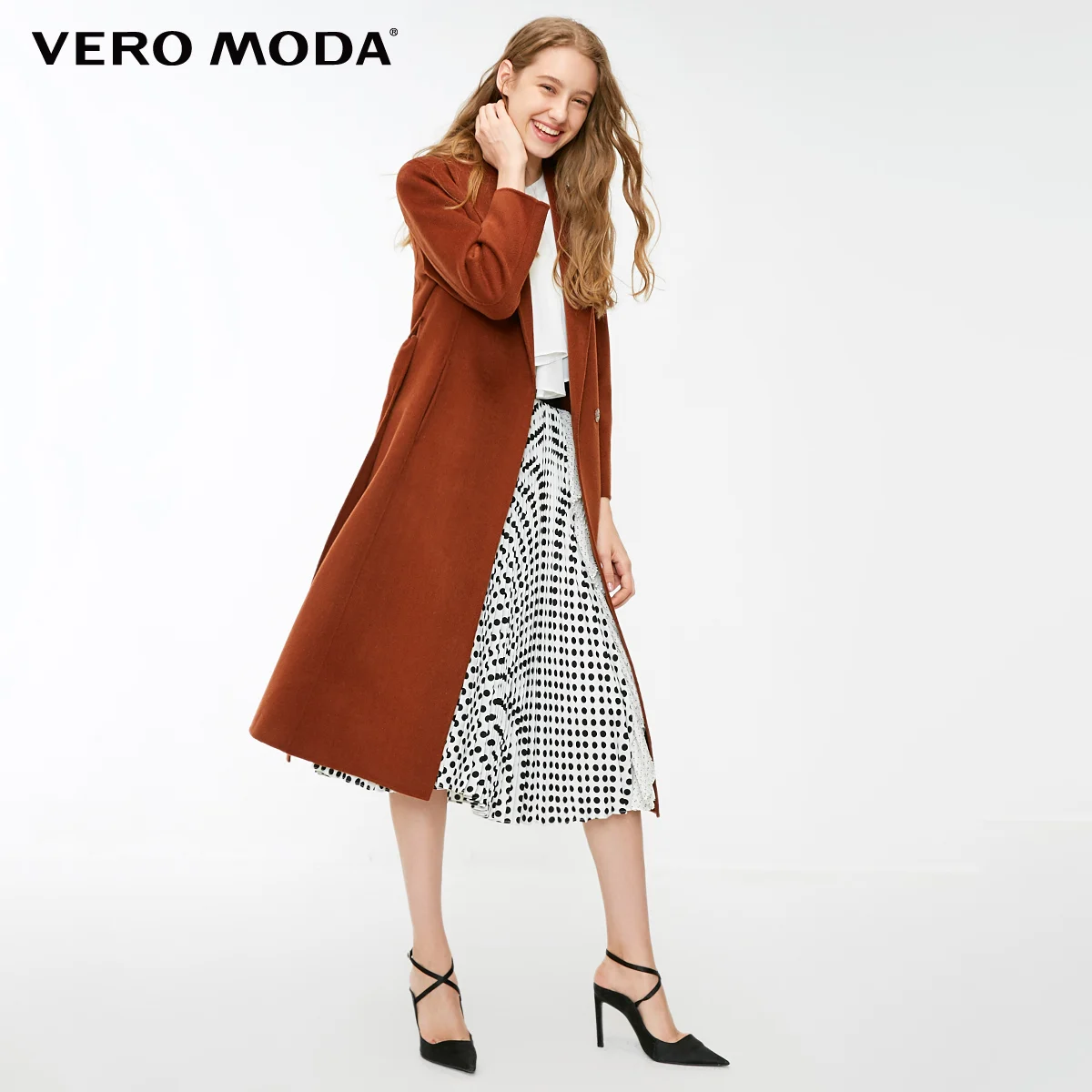 Vero Moda женские лацканы тонкий длинный минималистский шерстяное пальто | 318327548