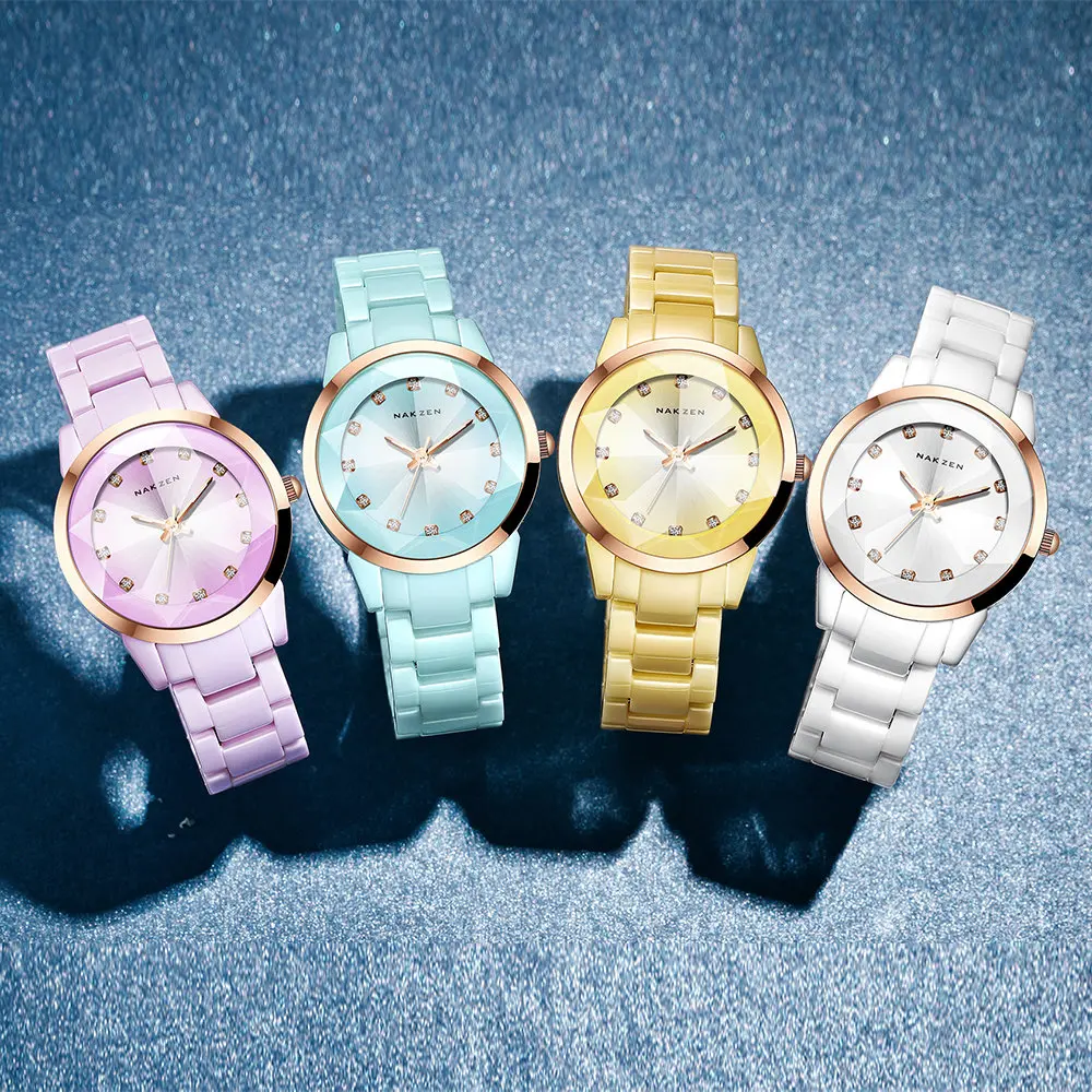 Лидирующий Бренд NAKZEN, женские часы, Роскошные, Reloj Mujer, модные, повседневные, для девушек, браслет, красочные керамические часы, элегантные женские часы