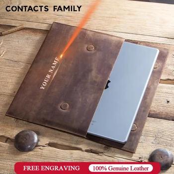 

For iPad Pro 12.9 inch 2018 Distressed Genuine Leather Tablet Sleeve Pouch For MacBook 12inch Magnetic Protective Case Custom