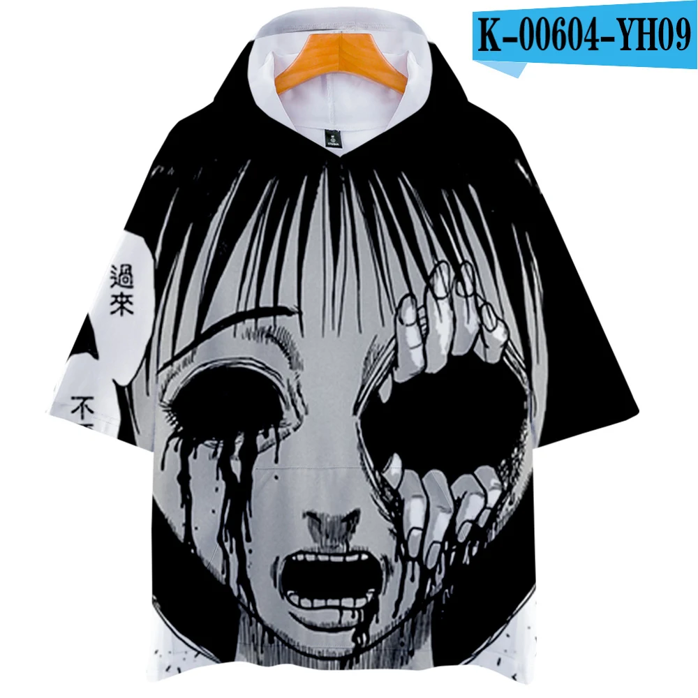 3D футболка с коротким рукавом и капюшоном junji ito, 3D футболка с капюшоном в стиле аниме junji ito, летняя футболка с коротким рукавом в стиле Харадзюку для мужчин и женщин - Цвет: YH09