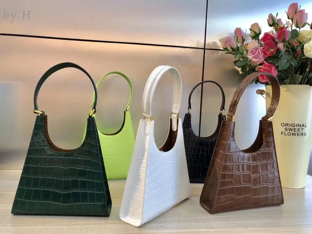 

by H Women's Designer Shoulder Bag 2019 Crocodile Embossed Avocado Green Handbag Alligator Cool Girl Baguette Top Quality Purse