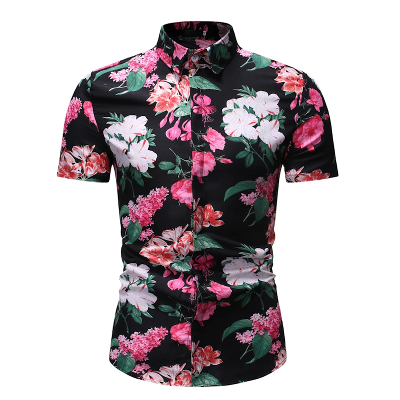 as picture show Мужские Пляжные рубашки Летняя мода Camisa Masculina приталенная гавайская рубашка с коротким рукавом на пуговицах мужская рубашка с цветочным принтом XXXL - Цвет: as picture show