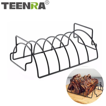 

TEENRA Stainless Steel Barbecue Rib Roast Rack Non-Stick Steak Holders Rack Grill Stand Kitchen Accessories
