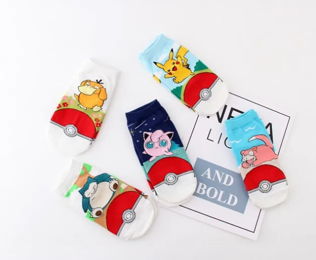 Носки по щиколотку для женщин и девочек, Harajuku Pikacha, новинка, уличная одежда, корейский стиль, осенние женские Носки с рисунком покемона, Kawaii, с низким вырезом