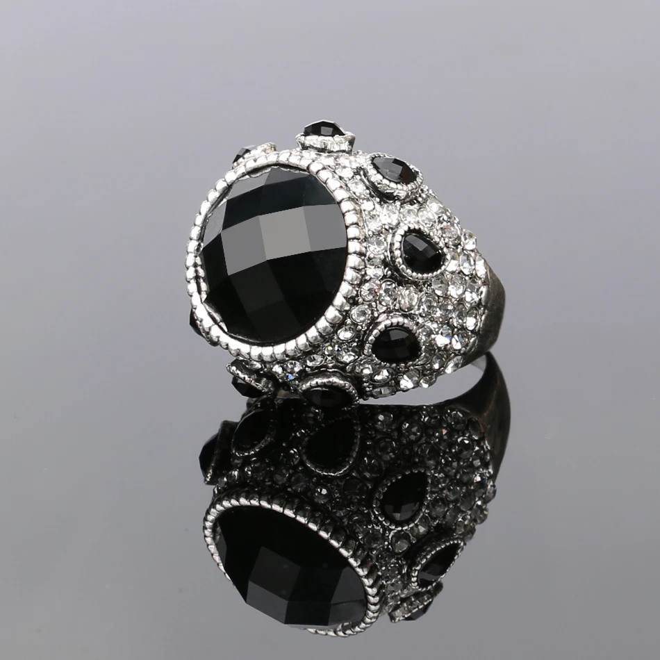 Женское Винтажное кольцо с БОЛЬШОЙ КОРОНОЙ черное готическое из полимера