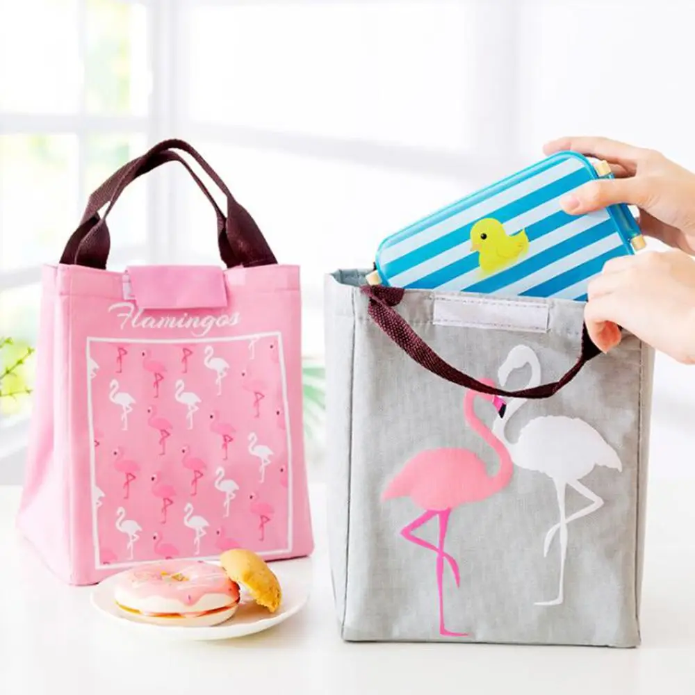 Портативные сумки для ланча с изображением фламинго, 3 цвета, алюминиевая фольга, термоизолированная сумка, водонепроницаемая женская сумка для пикника и отдыха, Студенческая сумка для ланча