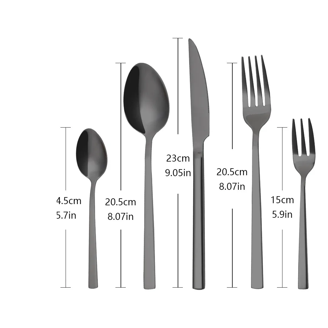 Black Cutlery Set Stainless Steel Cutlery Spoon Fork Knife Black Tableware Dinnerware Set 20 Pieces Dishwasher Safe Eco Friendly