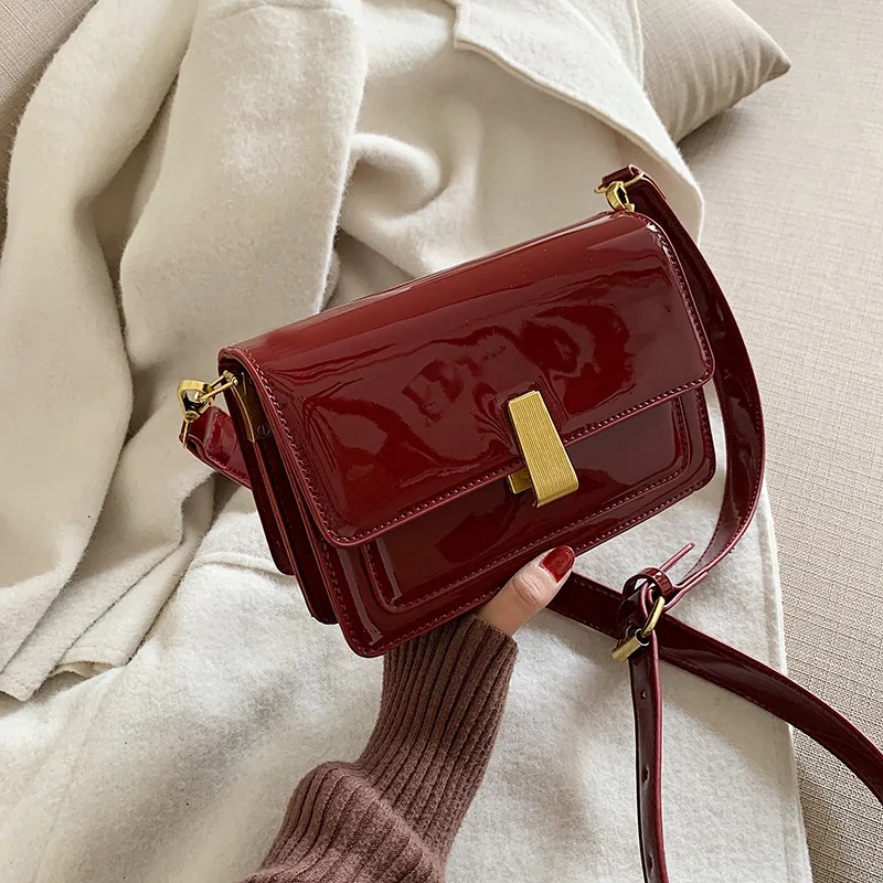 

Spring Patent Leather WOMEN'S Bag New Style 2020 Online Celebrity Small Black Bag Versatile Crossbody Bag Retro Fashion Fashion