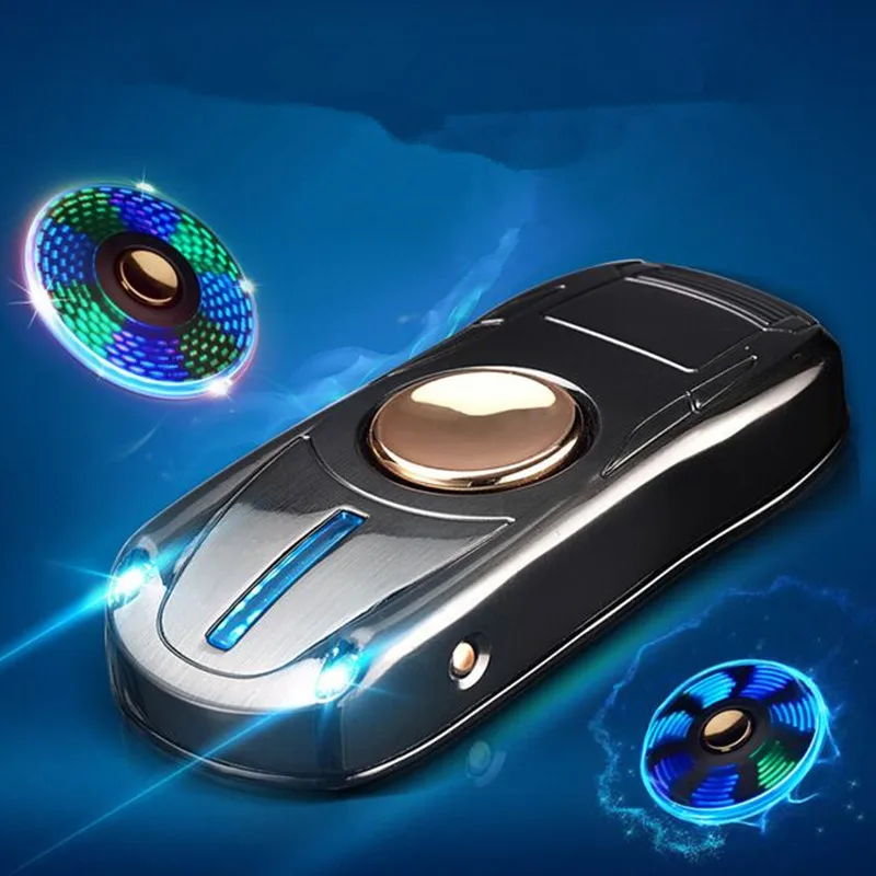 

mini car USB charging Electronic Cigarette lighter No gas cigar Finger toy flash Hand Fidget Spinner lighters gift