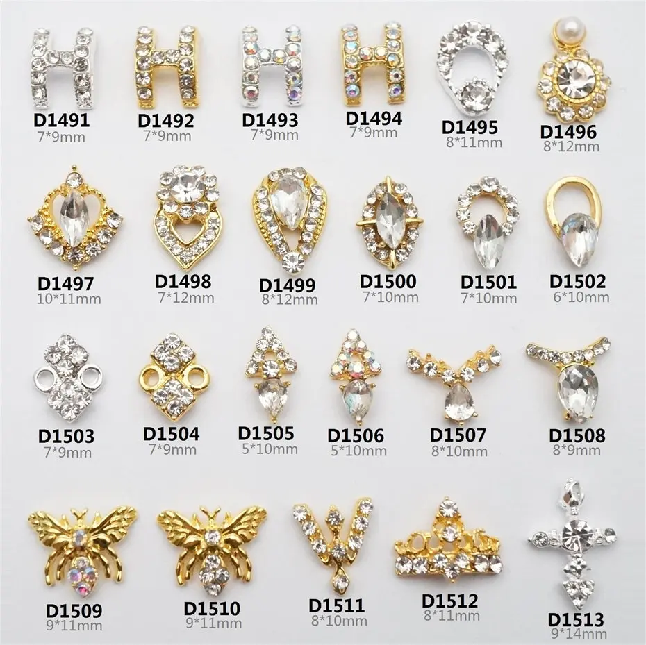 

20pcs/lot 3D Water drop butterfly crown Alloy Nail Art Metal Rhinestone Manicure Nail Art Accessories DIY Nail Decoration Charms