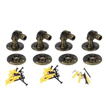 

Promotion! Pipe Shelf Brackets, 4-Pack Industrial Iron Pipe Shelving Brackets, Wall Mounted, DIY Decoration for Farmhouse Home B