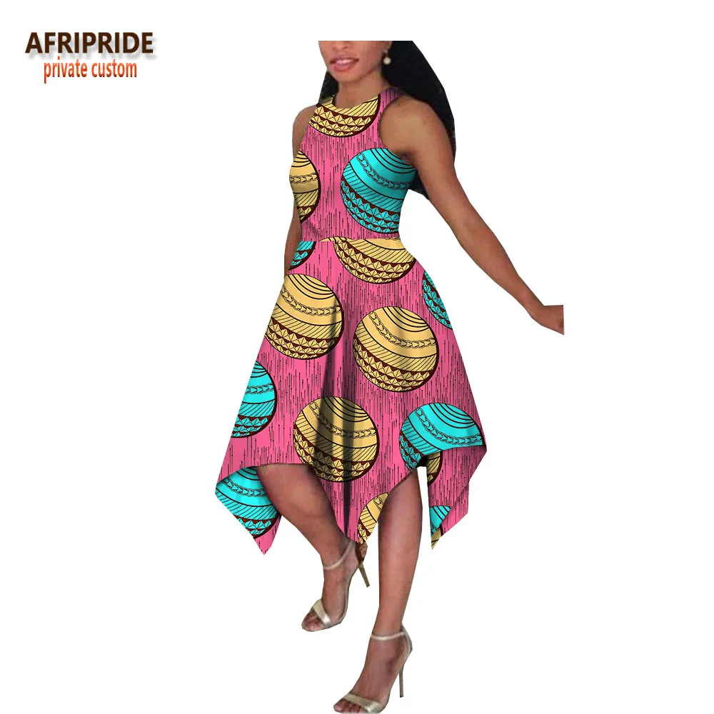 Afripride, летнее Повседневное платье для женщин, Анкара, принт, без рукавов, круглый вырез, длина до середины икры, женское Хлопковое платье на бретелях A1825062 - Цвет: 313X