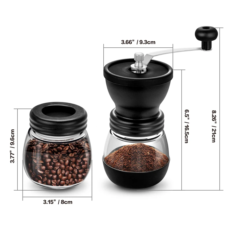Manual coffee grinder kitchen gadgets with glass storage tank portable and  reusable creative burr quiet