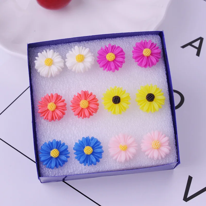 8Seasons New Fashion Colorful Rose Chrysanthemum Flower Plastic Stud Earrings Set For Women Party Club Earrings Jewelry,1Set - Metal Color: 16