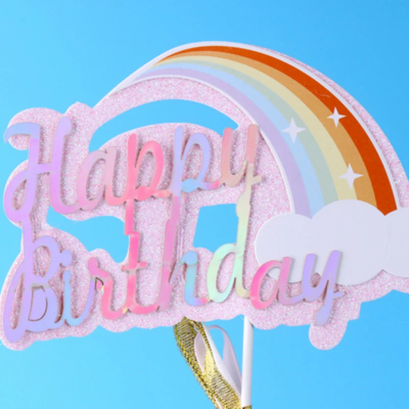 Красочные Радуга Топпер для торта «С Днем Рождения» розовый и синий Кекс Топпер Дети сувениры детский душ украшения торта вечерние принадлежности