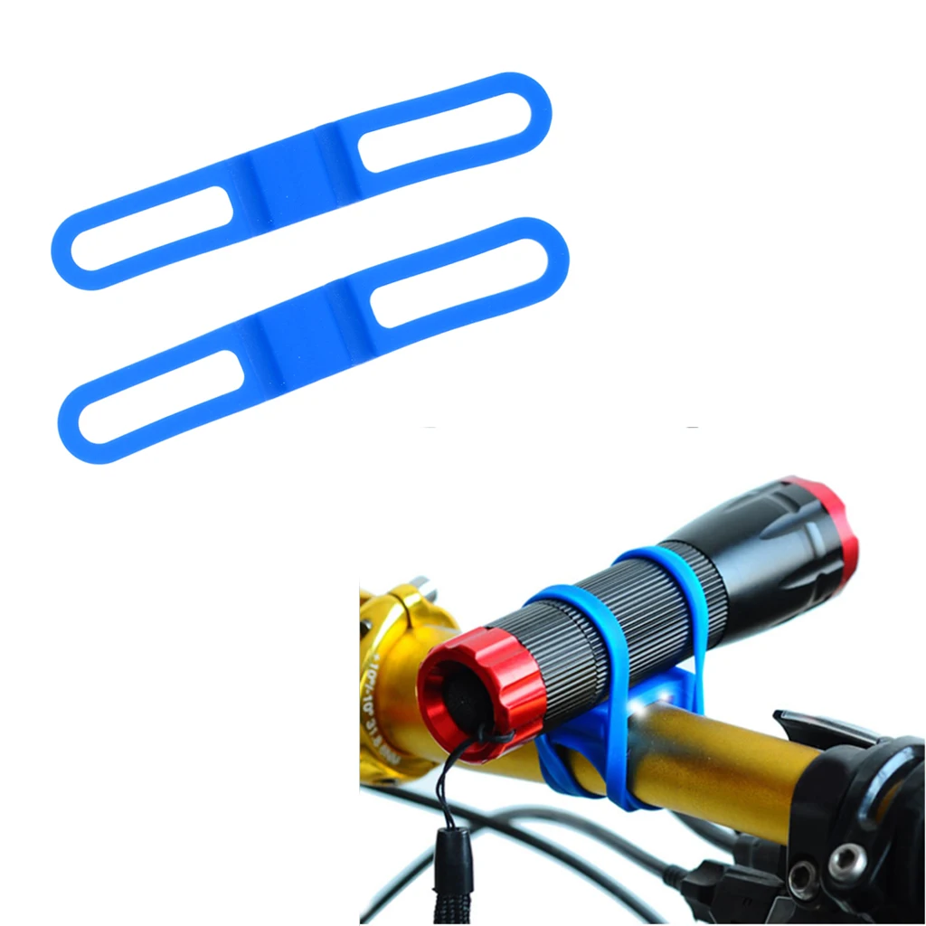 2x Bike Silicone Bands Bicycle Flashlight Straps Tie Holder Blue High Elastic