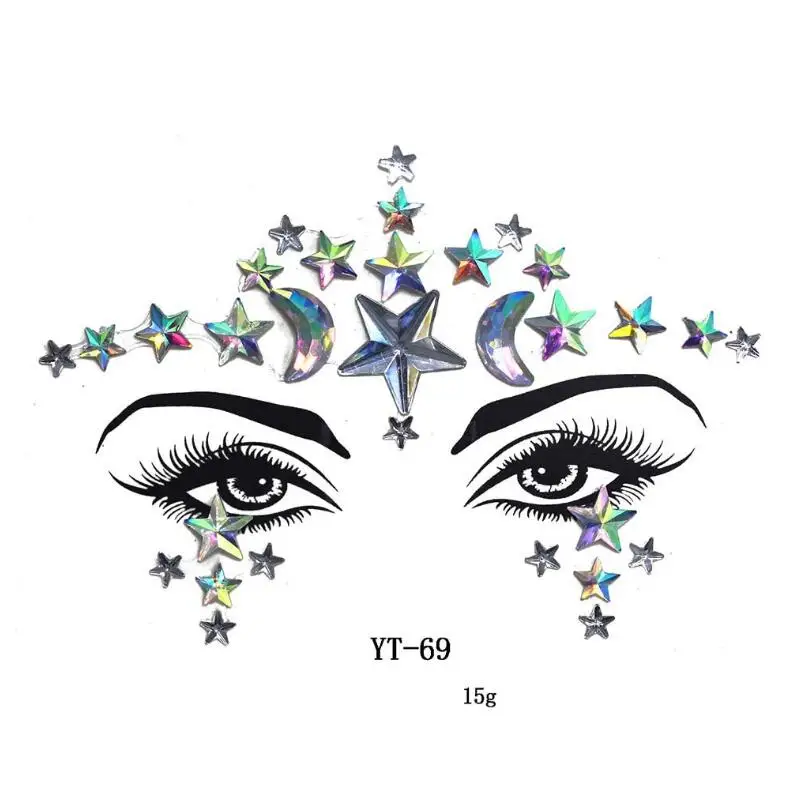 Pink Rhinestones Face Jewels Adhesive Crystal Gems Beauty Makeup Body Art Glitter Tattoo Eyebrow Face Body Jewelry Stickers - Цвет: 1pc YT-69