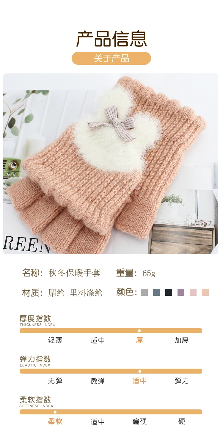 Милые перчатки зимние женские без пальцев Guantes Femme Rabbit luvas толстые теплые рукавички пэчворк Handschuhe для студентов и девушек