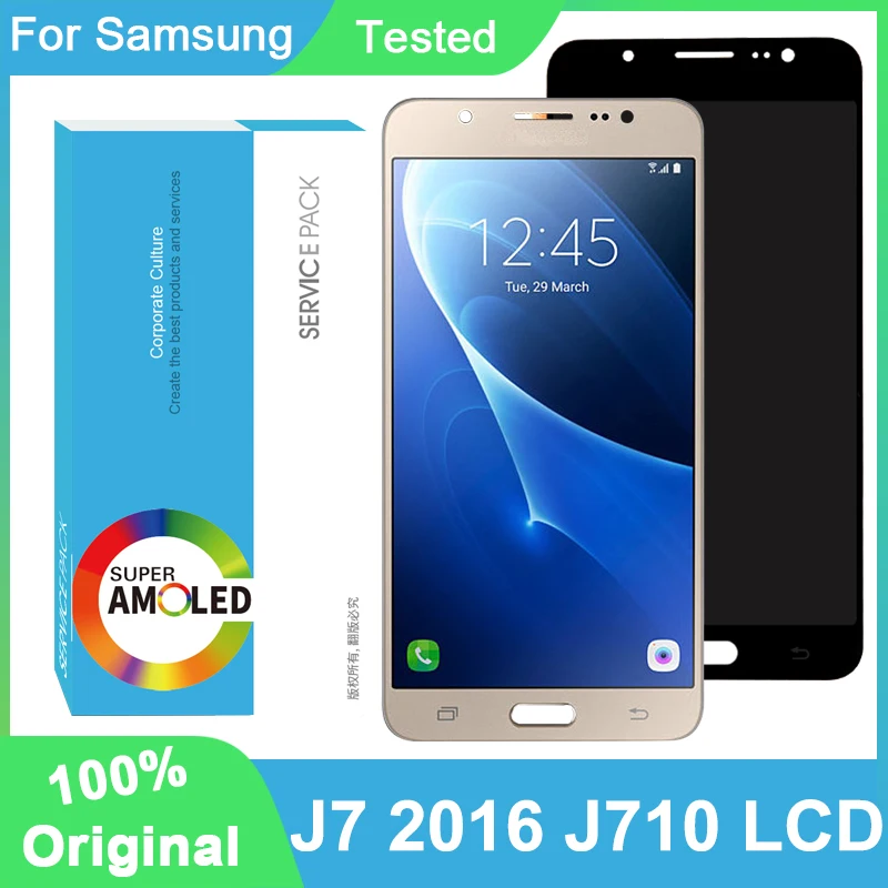100% Оригинальный AMOLED 5 ''ЖК дисплей для Samsung Galaxy J7 2016 SM-J710F J710M Полный ЖК-дисплей