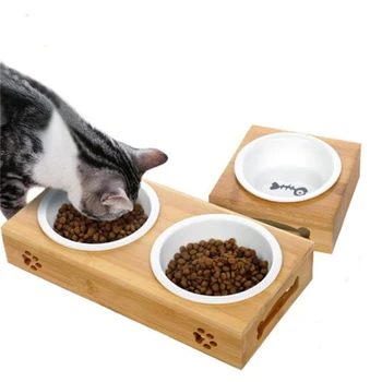 

Double Single Dog Bowls for Pet Puppy Stainless Steel Bamboo Rack Food Water Feeder Pet Cats Feeding Dishes Drink Bowl
