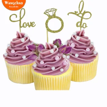 

6pcs Letter Love I DoRing Shape Cake Topper Wedding Engagement Cupcake Topper Valentine's Day Cake Decoration Party Supplies