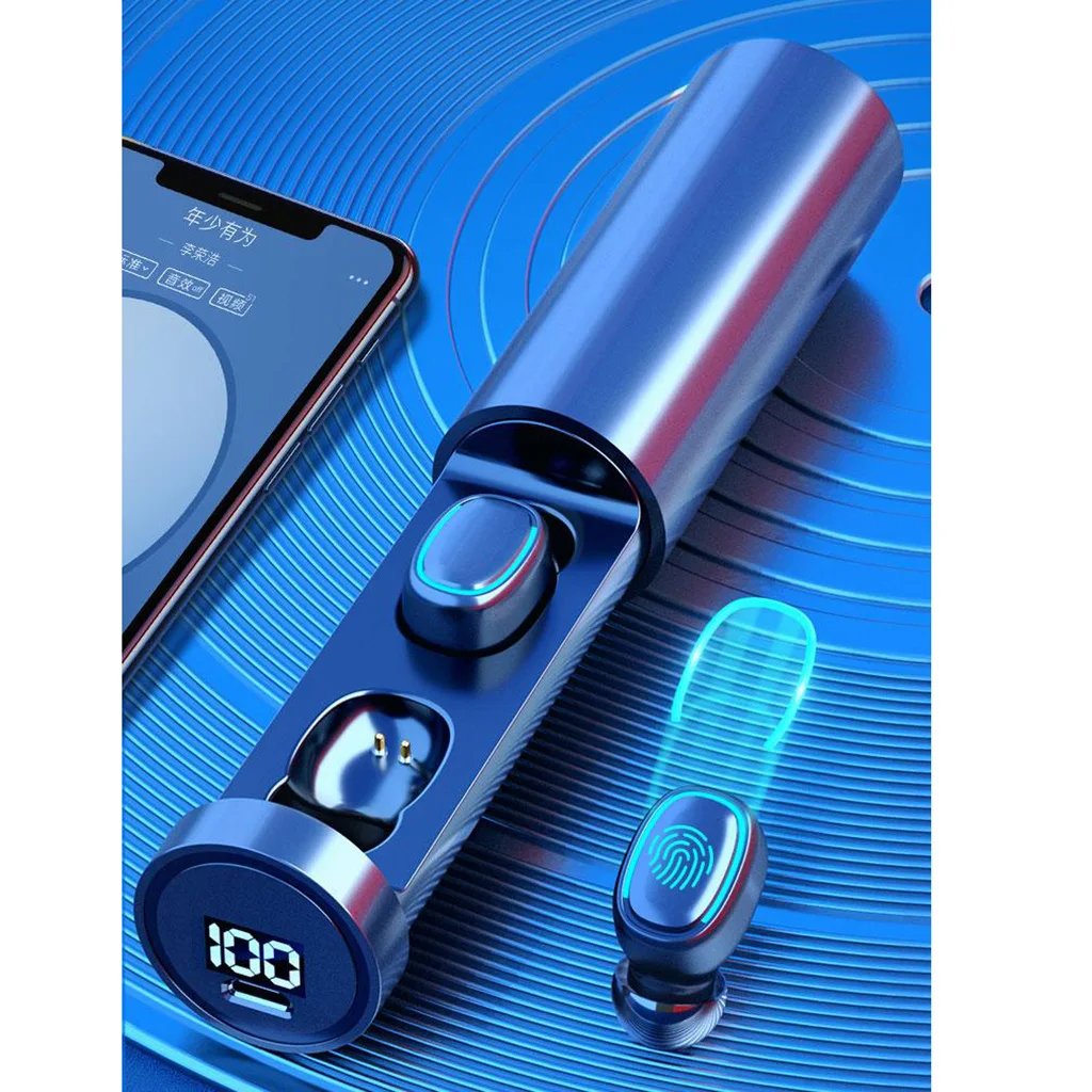 Wireless TWS Bluetooth 5.0 Earbuds Sports LED Power DIsplay Fingerprint Touch Control Earphones Headset with Charging Case