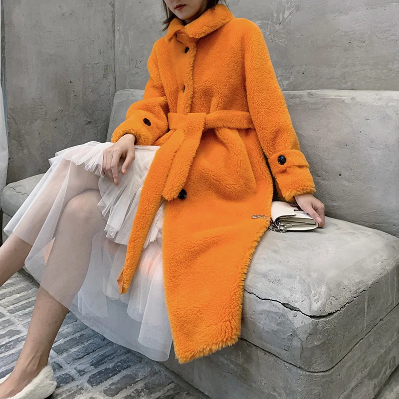 

Real Fur Coat Female Vintage Long Sheep Shearing Jacket Women Clothes 2020 Korean Fashion 100% Wool Coat Top Hiver 107110