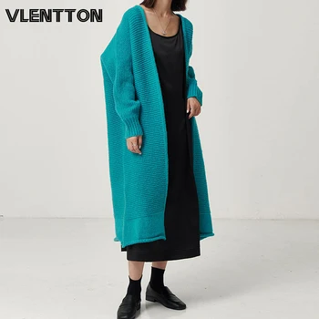

2020 Autumn Winter Women Fashion Oversize Korean Knitted Cardigan Solid V-Neck Casual Loose Long Sweaters Cardigans Female Coat