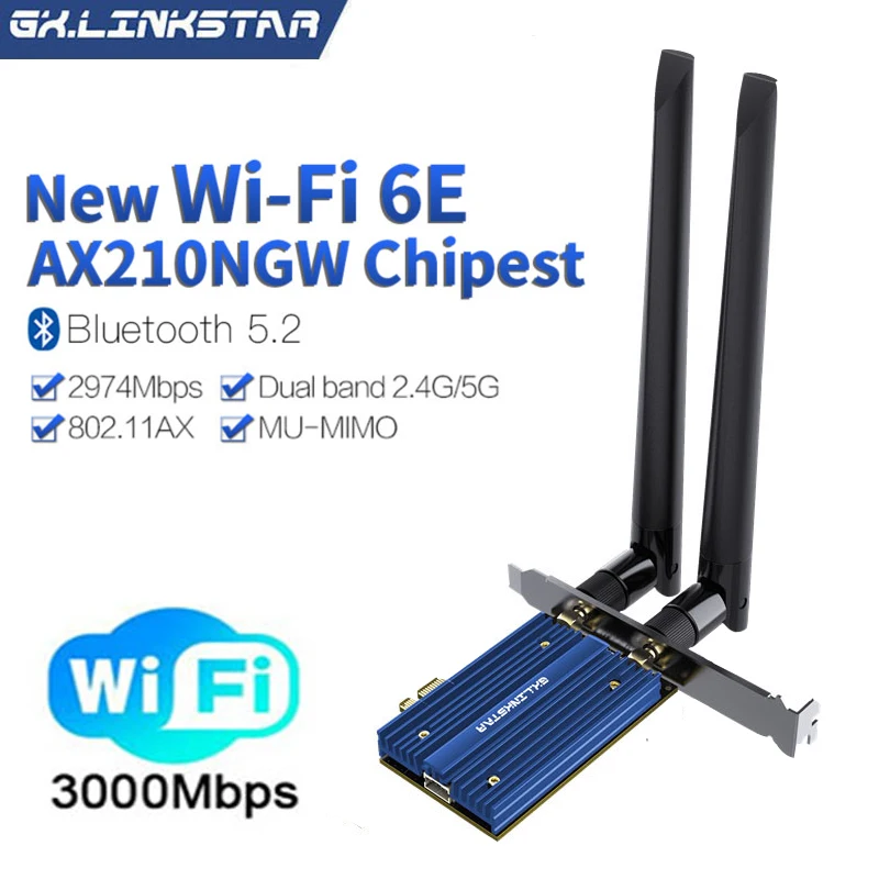 Беспроводной адаптер PCI-e 3000 Мбит/с Intel AX210 Wifi 6E Wlan-карта для настольного ПК Bluetooth 5 2