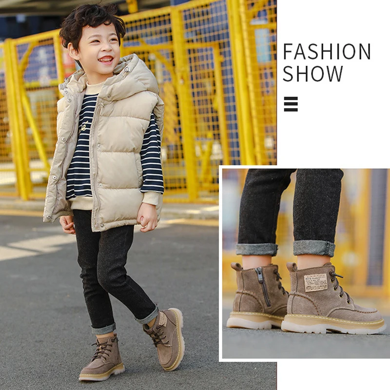 Autumn Winter genuine leather boots children high-top boots boys warm snow girls cotton shoes warm under-15℃ children boots