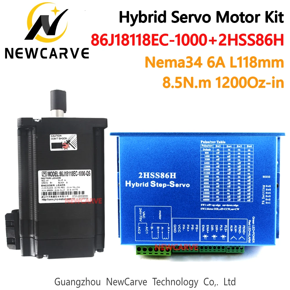

Nema34 8.5Nm 6A Closed Loop Motor 1200Oz-in DC(40-110V) / AC(60-80V ) Diameter 86mm 86J18118EC-1000 + 2HSS86H Motor Driver