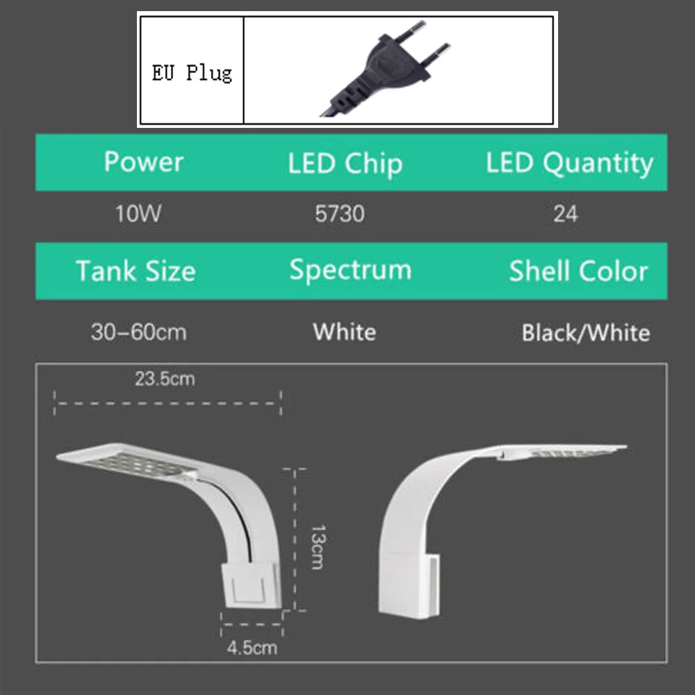 X5-W-W EU Plug Aquarium Light For Fish Tank Planted Aquarium 15W/10W/5W LED Light For Aquarium LED Lighting Anti-Fog Clip-On Luces Lights Lamp - Цвет: X5-W-W EU Plug