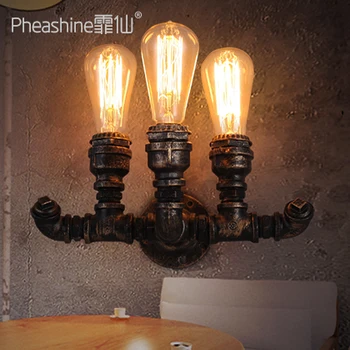

European style retro corridor stair lighting American industrial Restaurant Bar creative three head water pipe wall lamp