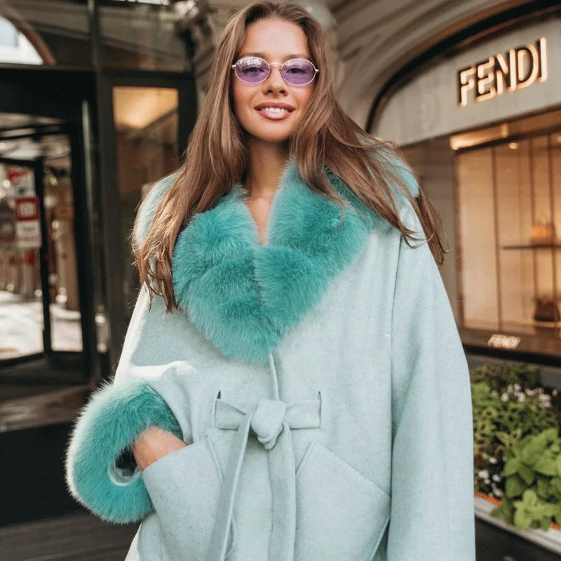 FURSARCAR 2021 New Arrival Real Fox Fur Pink Coat Natural Fur Jacket Top Fashion Female Slim Thick Warm Winter Luxury Overcoat
