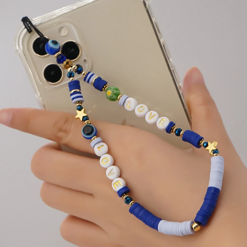 Bohemian 6mm Soft Pottery Mobile Phone Rope Bracelet Ethnic Style Letter Cell Chain Holder Strap Lanyard цепочка |