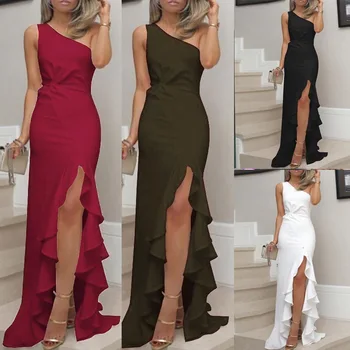 

Currently Available New Style Amazon EBay Hot Selling Europe And America Slit Flounced Big Hemline Evening Gown Dress OM8875