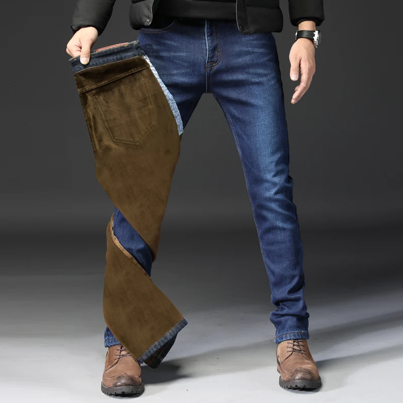 Vomint новые Брендовые мужские джинсы эластичность стрейч ткань бизнес мужские джинсы Обычные прямые плюс бархатные джинсы