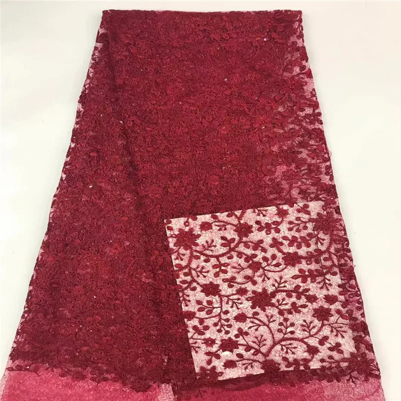

Atest Nigeria Mesh Fabric with Sequins Red Lace Fabric 2019 Newest French Tulle Lace Fabric For Evening Party Dress