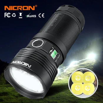 Online NICRON Crary Bright Tactical Flashlight 12,000LM 346m 30,000CD Super LED Light Torch Waterproof IP67 29W 18650 FlashLight B400