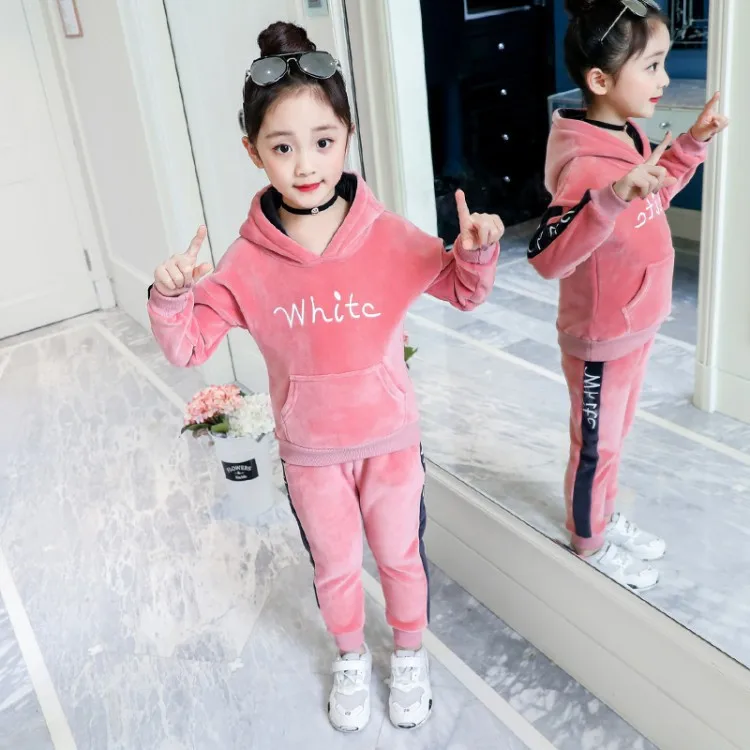 

Three-Color Gold Velvet Set Big Virgin Girls 2019 New Style Autumn Korean-style Long-sleeved Sweater Two-Piece Set