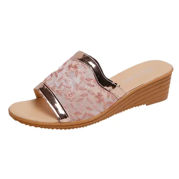 

SAGACE Women Fashion Print Wedges Slippers Female Outside Wild Summer Beach Slippers Ladies Leisure Home Travel Shoes