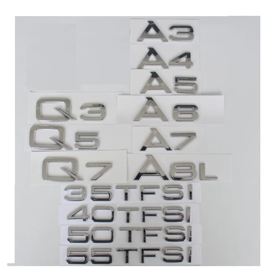 

Chrome Letters for Audi A3 A4 A5 A6 A7 A8 A4L A6L A8L Q3 Q5 Q7 Q8 35TFSI 40TFSI 45TFSI 50TFSI 55TFSI TDI TFSI Emblems Badges