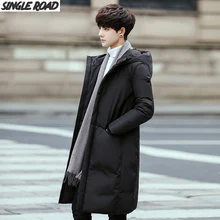 SingleRoad пуховик мужской зимний длинный Новая модная куртка на утином пуху Мужская ветровка от снега с капюшоном теплая верхняя одежда для мужчин