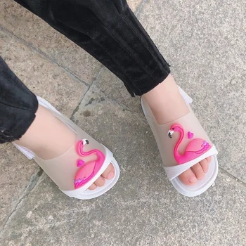 

pink flamingo girls children's sandals elegant fashion slides and slippers summer open toe flat shoes 2-4 years old