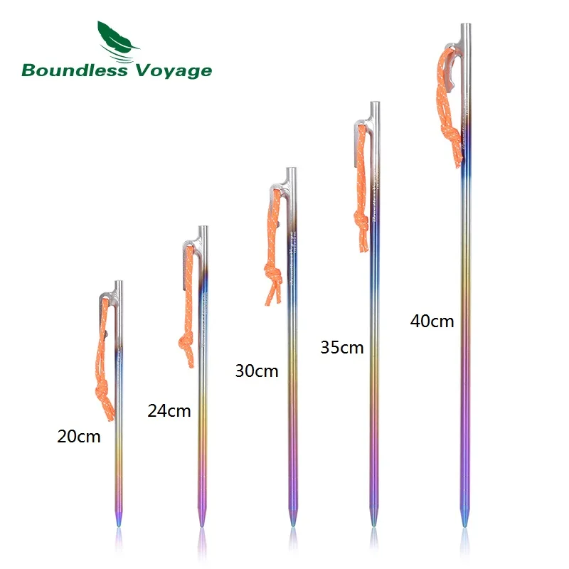 Boundless Voyage Titanium Tent Pegs Camping Nails Heavy Duty Tent Stakes Pins Hard Ground Accessories 20cm/24cm/30cm/35cm/40cm