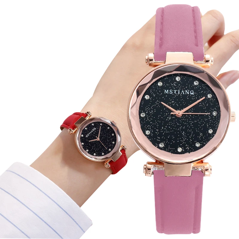 

Casual Women Romantic Starry Sky Wrist Watch bracelet Leather Rhinestone Designer Ladies Clock Simple Dress Gfit Montre Femme