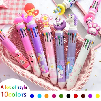

Multi-style Cute 10 Colors Unicorn Pig Dinosaur Ballpoint Pen Silica Rainbow Kawaii Cartoon Ball Pen For Kids Gift Stationery